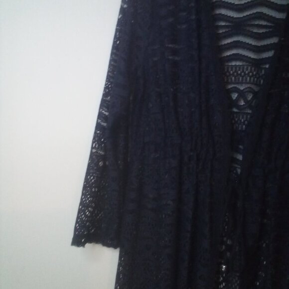 Dotti Cardigan Sweater Women S Long Sleeve Fringe Lace Open Tie Front Black - Picture 4 of 16